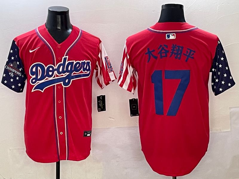 Men Los Angeles Dodgers #17 Ohtani Red a generation of national flags Joint name 2025 Nike MLB Jersey style 6->los angeles dodgers->MLB Jersey